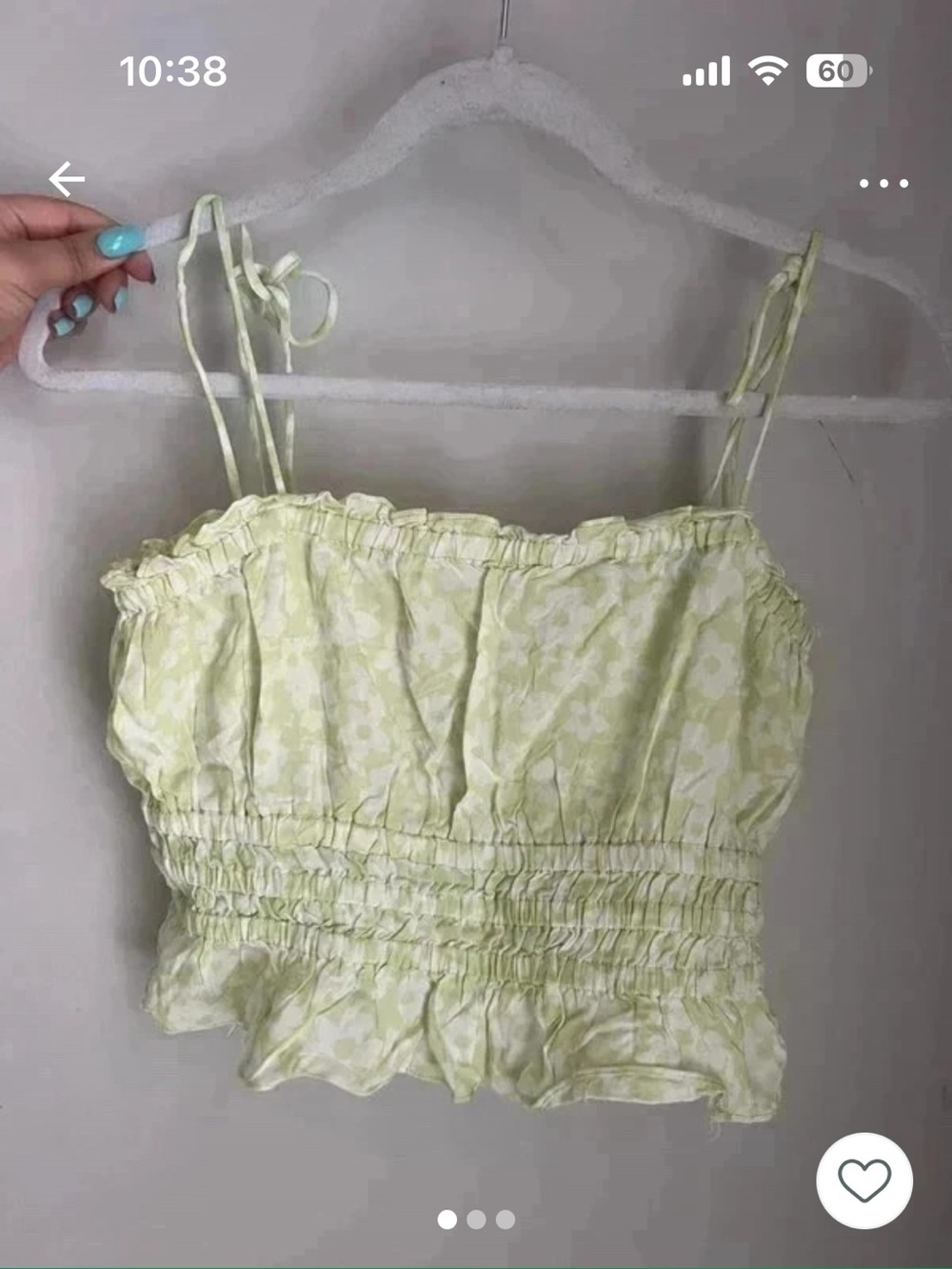 Cotton candy la light green floral smocked fairycore crop top